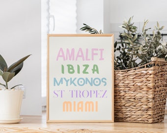 Travel Destinations Art Print: Amalfi, Ibiza, Miami (Digital Download)