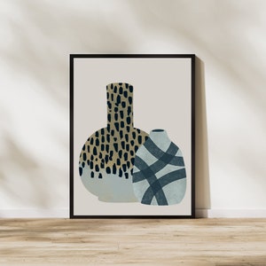Impresión de arte de vasijas de cerámica, arte de pared de cerámica, cartel de jarrón de tonos tierra, decoración cálida y neutra del hogar, impresión de arte digital de jarras, arte imprimible boho