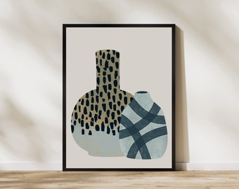 Ceramic Pots Art Print: Boho Earth Tones Vase Poster (Digital Download)
