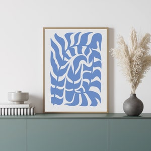 Abstract Blue Leaf Print, Printable Matisse Inspired Art, Pastel Blue Botanical Art Print, INSTANT DOWNLOAD, Funky Plant Poster, Fern Print
