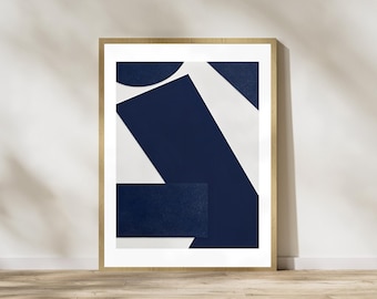 Blue Textured Shapes Wall Art, Abstract Art Print, Navy Blue Minimalist Poster, Contemporary Home Decor, Indigo Blue Abstract Art Print