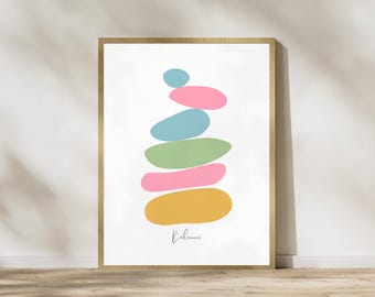 Cairn Art Print: Colorful Stacked Stones Zen Poster (Digital Download)
