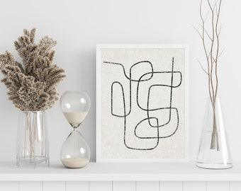 Fine Line Textured Scribble Art Print, INSTANT DOWNLOAD, Abstract Neutral Wall Poster, Printable Digital Art, Neutral Home Gift