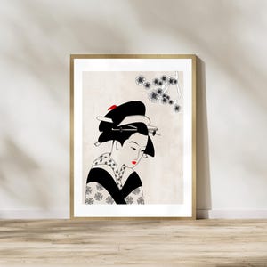 Japanese Geisha Portrait, Geisha Art Print, Japanese Cherry Blossom Poster, Geisha Girl Printable Art, Japanese Wall Art, Instant Download