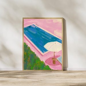 Swimming Pool Art Print, La Piscine Poster, Pastel Painted Canvas, Beach House Printable Art, Colourful Summer Decor, Pool House Art, PDF