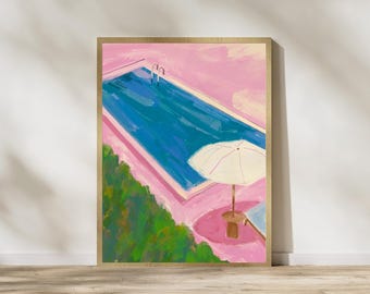 Swimming Pool Art Print: Pastel Beach House Decor (PDF)