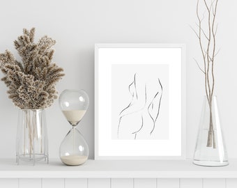 Sketch Female Line Art, Nude Figure Drawing, INSTANT DOWNLOAD, Hand Drawn Woman, Nude Form Wall Art