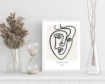 Abstract Faces No. 1 Digital Art Print, Portrait Line Drawing, INSTANT DOWNLOAD, Modern Art Poster, Neutral Beige Home Decor, Contemporary