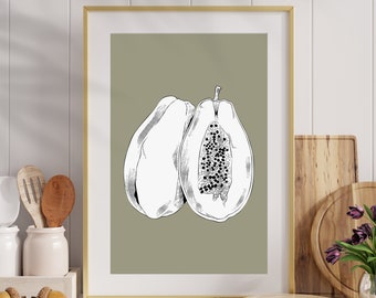 Papaya Sketch Art Print: Modern Kitchen Decor (Digital Download)