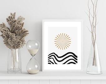 Sunrise Abstract Wall Art Print, INSTANT DOWNLOAD, Celestial Art, Geometric Sun Print, Nature Home Decor