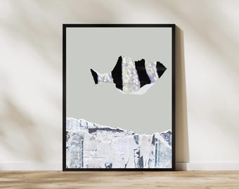 Fish Collage Art Print: Modern Newspaper Art (Digital Download)