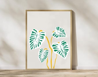 Tropical House Plant Art Print, Retro Leaves Poster, Calathea Plant Poster, Botanical Printable Gallery Wall Art, Jungle Art Print