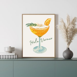 Zomer Cocktail Kleurrijke Art Print, INSTANT DOWNLOAD, Bar Cart Art Print, Keuken Decor Muur Poster, Afdrukbare Wall Art, Hola Verano Art