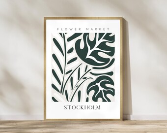 Botanical Flower Market Digital Art Print, Stockholm Poster, INSTANT DOWNLOAD, Monstera Plant Print, Tropical Nature Poster, Green Plant Art