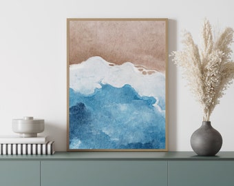 Watercolor Beach Print: Calming Coastal Waves (Digital Download)