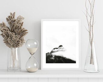 Mountain Monochrome Minimal Art Print, INSTANT DOWNLOAD, Black and White Simple Abstract Wall Art Poster, Modern Home Art