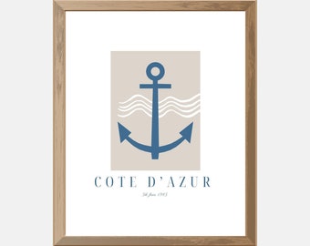 Cote D'Azur Art Print, INSTANT DOWNLOAD, Coastal Art Print, Nautical Wall Art, Modern Art Prints Home