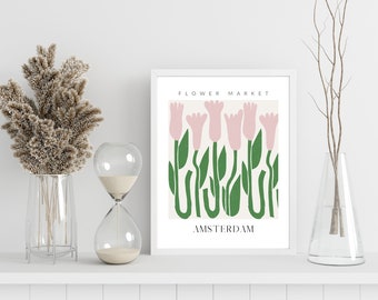 Amsterdam Tulips Flower Market Print, INSTANT DOWNLOAD, Botanical Poster Print, Pastel Colourful Poster, Floral Bedroom Decor