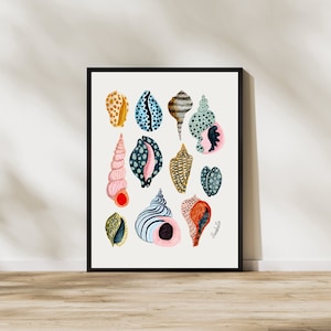 Seashell Collection Digital Art Print, INSTANT DOWNLOAD, Watercolour Shells Art Poster, Colourful Shell Drawing, Beach House Art Poster