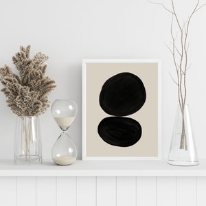 Abstract Circle Art Print, Organic Shapes, INSTANT DOWNLOAD, Digital Art Print, Gallery Wall Print, Black Dots on Beige