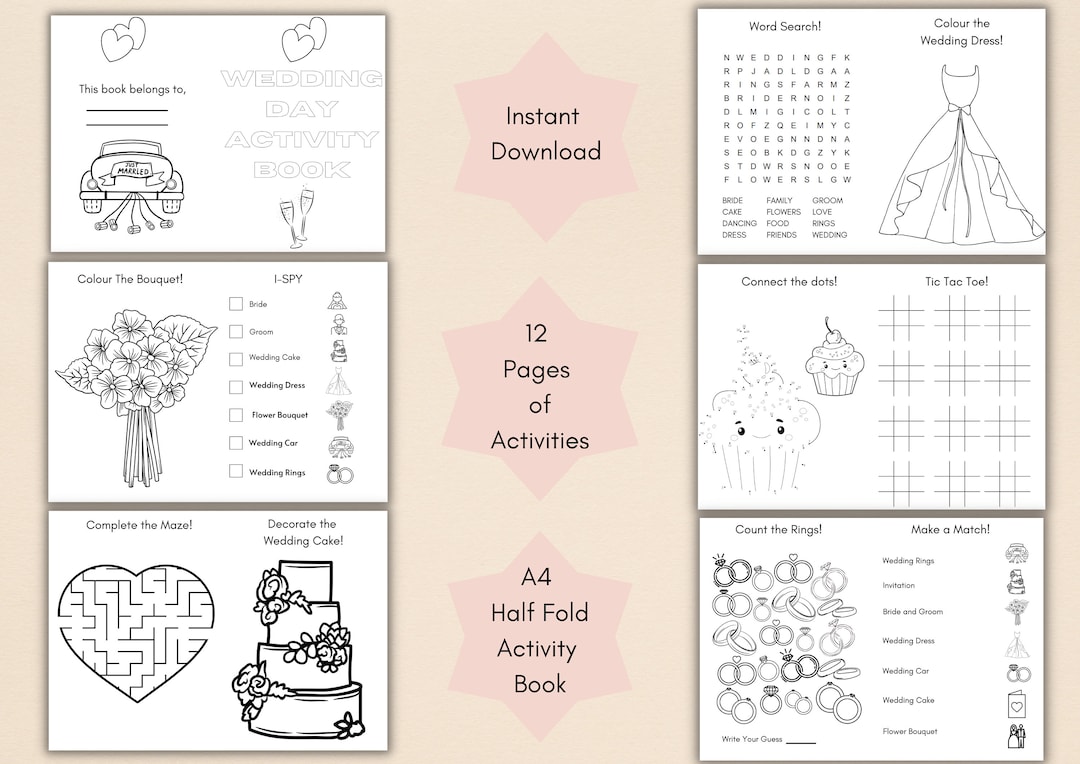 Kids Wedding Activity Book, Colouring &amp; Activity Book for Kids, Wedding Day Games, Wedding ...