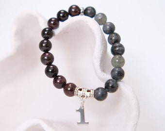 Life Path Number 1 Bracelet: Garnet, Labradorite & Stainless Steel