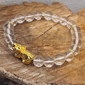 Meister Heiler Pixiu Armband Glückskristall Pi Yao 24K Vergoldetes Drachen Pixiu Schutz Heilstein Armband Pixiu Echter Bergkristall Kristall