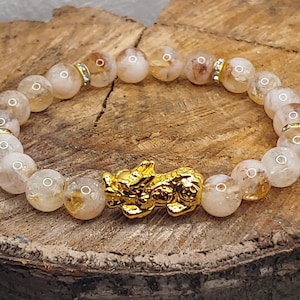 Pixiu Citrin Armband, Pixiu Glück Armband Echter Kristall, Pixiu 24k Vergoldetes Drachen Armband, Pixiu Schutz Armband