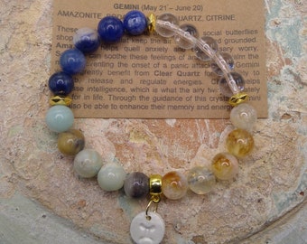 Gemini Zodiac Sign Crystal Bracelet May June Gemstones Crystals Jewelry Zodiac Gemini Crystal Bracelet Zodiac Sign Jewelry Crystal gift