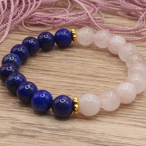 Pink & Blue Bracelet, Rose Quartz Lapis Lazuli Bracelet, 8mm Genuine Crystal beads Bracelet, gift for her, stackable Bracelet