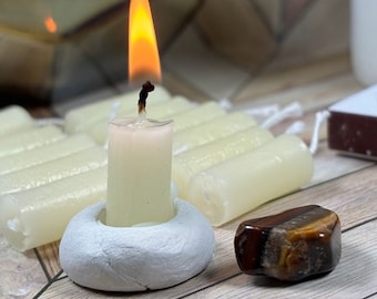 Handcrafted 15-Minute Meditation Candle with Tiger&#39;s Eye Crystal, Tiger&#39;s Eye for Balance, 15 minute mini Beeswax Meditation Candle