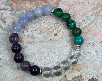 Pisces Crystal Bracelet: Amethyst, Aquamarine, Clear Quartz Gemstones