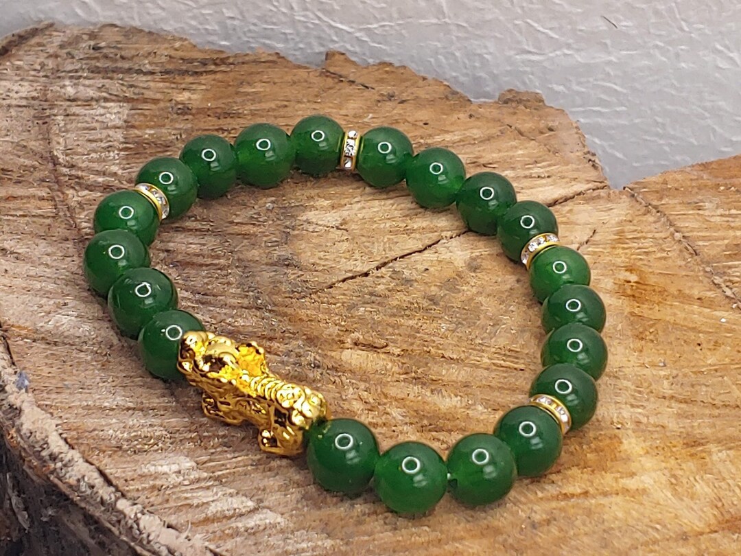 24K Gold Pixiu Dragon Jade Bracelet: Wealth and Luck - Etsy