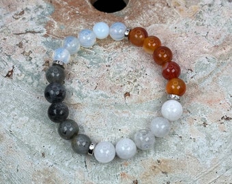 Bracelet en cristaux du zodiaque du Cancer : opale, labradorite, pierre de lune, cornaline