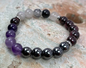 Aquarius Kristall Armband: Hämatit, Amethyst, Granat, Turmalinquarz