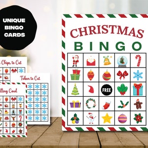 Bingo świąteczne, wyjątkowe karty bingo, aktywność świąteczna dla dzieci, wydruki świąteczne, karty bingo świąteczne, pobieranie cyfrowe