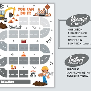 Printable Construction Reward Chart | Construction Kids Behavior Chart | Instant Download Sticker Chart | Toddler Chore Chart | Excavator