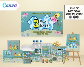 Bundle DIY Digital SpongeBob Party invitation, Birthday Invitation, Printable Invite, Invitation Template, Canva Template, Instant Download