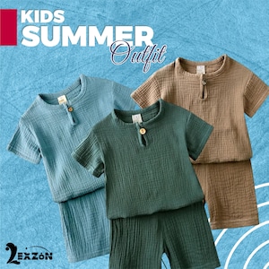 Handmade Linen Cotton Toddler Boy Clothing Sets, Toddler boy Summer outfits, Baby Boy Short Sleeve T-shirt + Pant Set, Muslin Linen