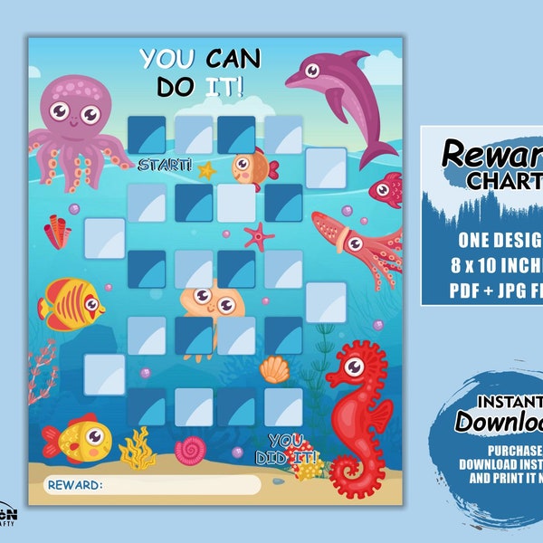 Under the Sea Reward Chart | Printable Sea Animals Behavior Chart | Daily Chore Chart | Countdown Chart | Whale Shark Fish Sticker Chart