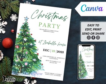 Invitación digital para fiesta de Navidad hecha a mano, plantilla de Canva editable, invitación electrónica para fiesta de cumpleaños, para todo uso, texto para fiesta en el teléfono móvil