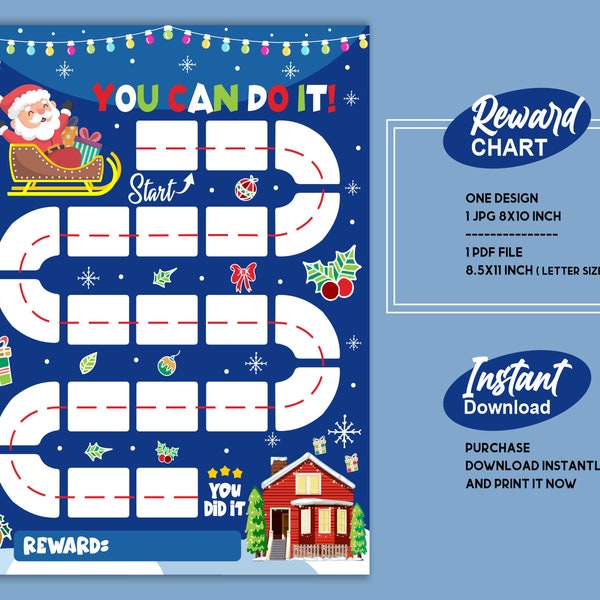 Santa Reward Chart | Druckbare Verhaltenstabelle | Tagesplan | Kinder Routine Sticker Chart | Niedliche Tageskarte | Weihnachts countdown