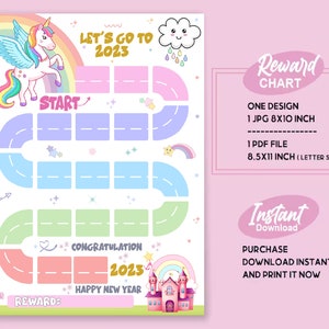 2023 Unicorn Reward Chart | Printable Unicorn Behavior Chart | Daily Chore Chart | Kids Routine Sticker Chart | Cute Rainbow Reward Chart