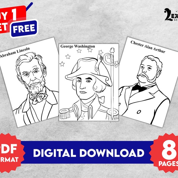 Printable President Coloring Pages, Crafts for Kids, History, Presidents Day, Family Activities, Family Day, School Activities, PDF Download