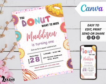 Donut Party Invitation, Donut Invitation,Donut Invites, Instant Download Donut Invites All Purpose, Mobile Phone Text Party Email SMS Invite