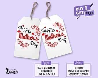 Mothers Day Gift Tags. Gift Tags for Mother's Day. Printable PDF. Instant Download. Mother day gift tag. Happy Mother Day tag