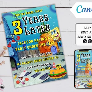 DIY Digital Sponge Party Einladung, Canva Vorlage, Geburtstagseinladung, Allzweck, Handy, Text, Party, E-Mail, etc