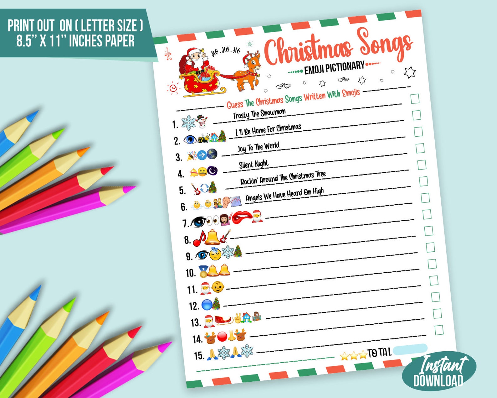 Christmas Songs Emoji Pictionary Printable Christmas Games Holiday ...