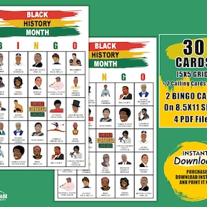 Black History Month Bingo, Black History Games, Black History Trivia, School Activity, Group Activity, Instant Download, 30 Different Cards,