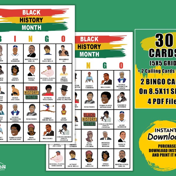 Black History Month Bingo, Black History Games, Black History Trivia, School Activity, Group Activity, Instant Download, 30 Different Cards,